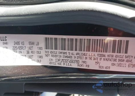 2015 Jeep Cherokee Latitude из США, поврежденный, VIN 1C4PJMCS2FW563783